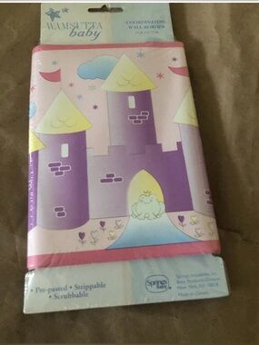 CLOTHES LINE BABY GIRL FLOWER WallPaper Wall Border